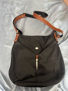 Black Shoulder Bag with Tan Strap - Sleek Everyday Carry